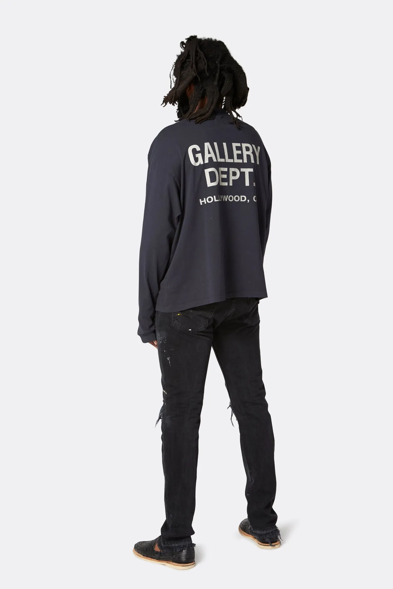 GALLERY DEPT. SOUVENIR L/S TEE Black Basic English Logo Long Sleeves Washed Black S-XL Heavy Washed Vintage Cylindrical Seamless Linen Cotton Fabric